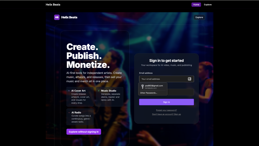 Helix Beats platform interface