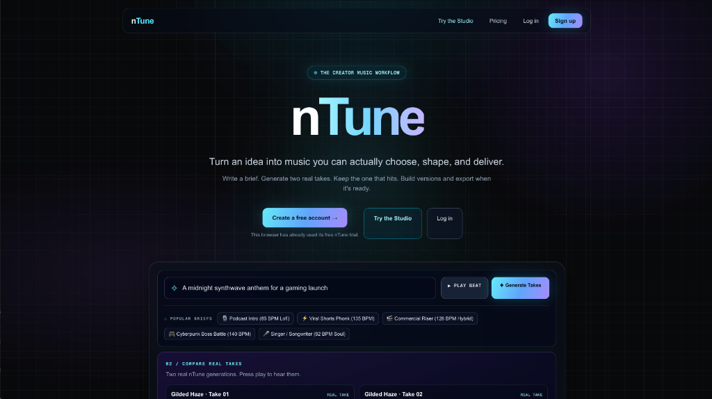 nTune - The Creator Music Workflow studio interface